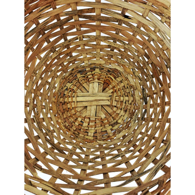 Camel Extra Large Vintage Handwoven Reef Basket With Wrapped Handles, Coastal Rustic Decor For Sale - Image 8 of 9