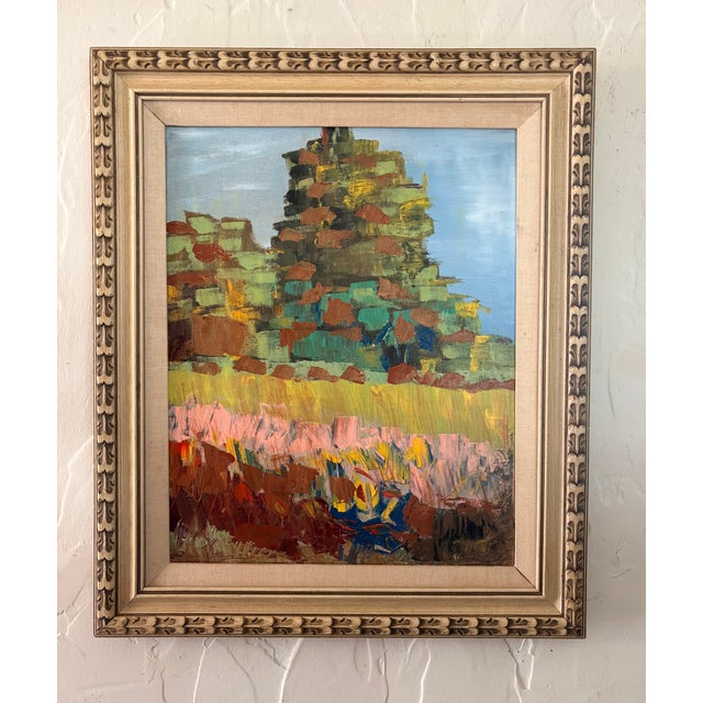 Late 20th Century Original Impressionistic Landscape Field of Flowers and Tree, Framed For Sale - Image 4 of 10
