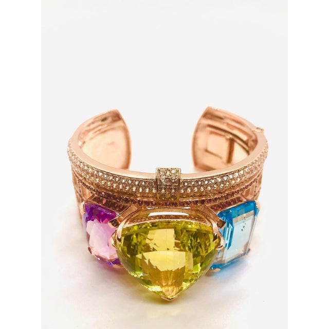 Bochic ‘Capri’ Vintage Natural Amethyst, Lemon Topaz & Blue Topaz Bangle In 18K For Sale - Image 15 of 15