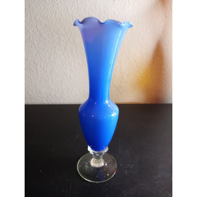 Contemporary Cobalt Blue Ombre Hand Blown Cased Glass Bud Vase For Sale - Image 3 of 7