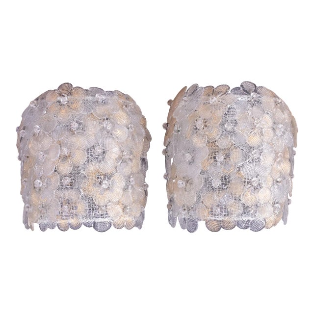 Set of 2 Gold Murano Glass Wall Light Flower by Seguso, 1960 For Sale