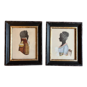 Antique 19th Century English Regency Silhouette Prints of a Soldier and His Wife - A Pair