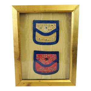 Pair of Qing Dynasty Chinese Embroidered Silk Pouches, Framed Textile Art