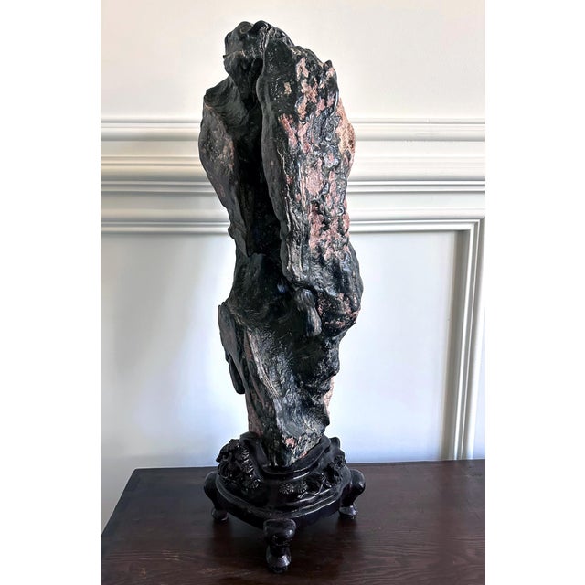 Large Chinese Scholar Rock Lingbi Stone on Display Stand For Sale - Image 9 of 18