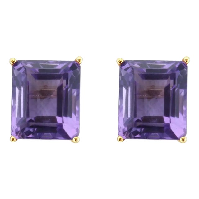 Large Amethyst Emerald Cut Studs, 2 Pieces For Sale