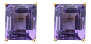 Large Amethyst Emerald Cut Studs, 2 Pieces