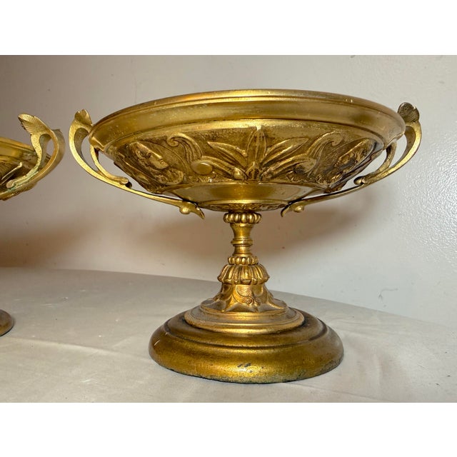 Pair of Antique 19th Century Gilt Bronze Wood Tazza Centerpiece Bowl Compote For Sale - Image 4 of 13