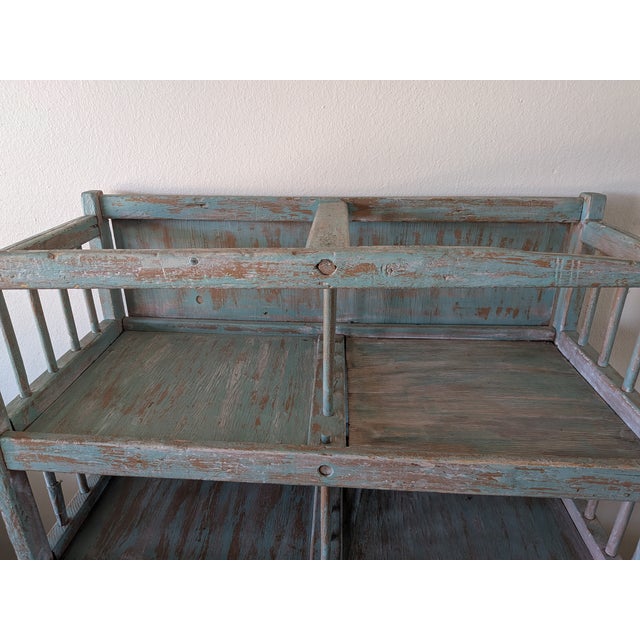 1940s Vintage Rustic Farmhouse Painted Rolling Shelf For Sale - Image 5 of 8