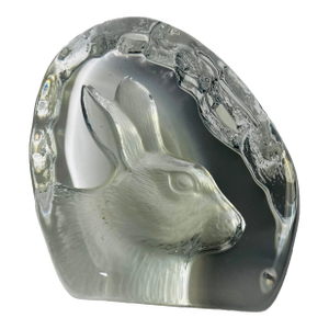 1990s French Glass Rabbit Paper Weight