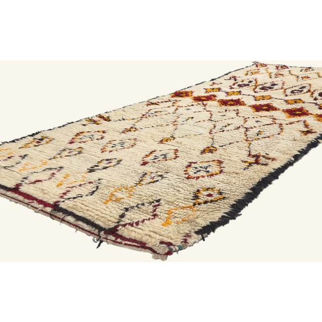 21998 Vintage Azilal Boucherouite Moroccan Rug, 03'04 x 08'04. The Watchful Covenant: A Vintage Moroccan Azilal...
