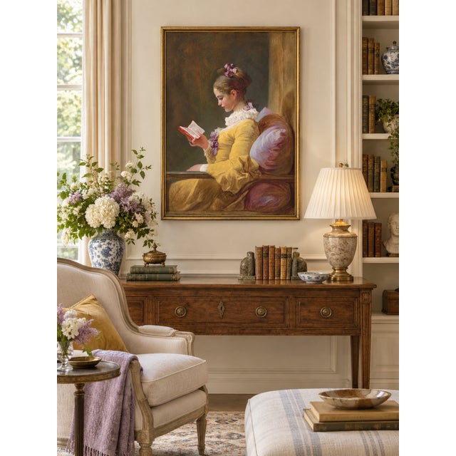 Rococo Young Girl Reading Art Print, French Rococo Portrait by Jean-Honoré Fragonard - 36" X 48" For Sale - Image 3 of 8