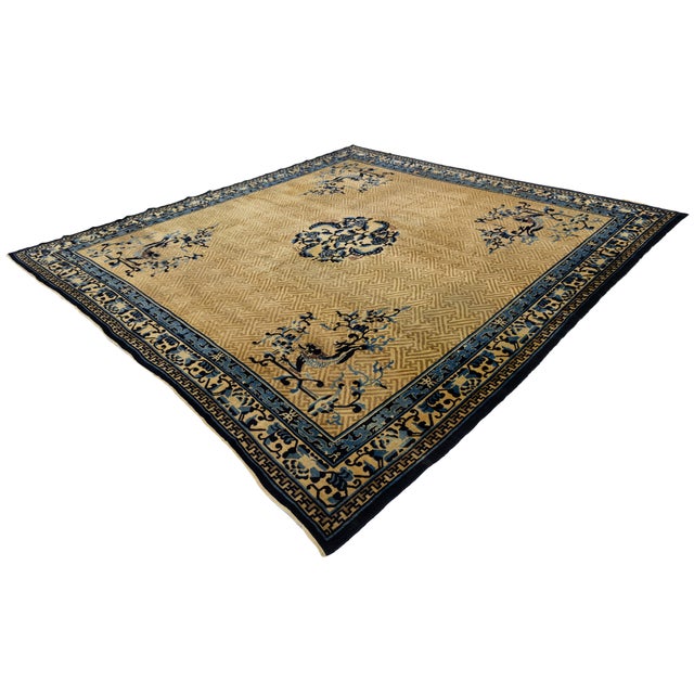 Antique Chinese Imperial-Style Dragon & Fretwork Wool Rug With Indigo Accents For Sale - Image 12 of 12