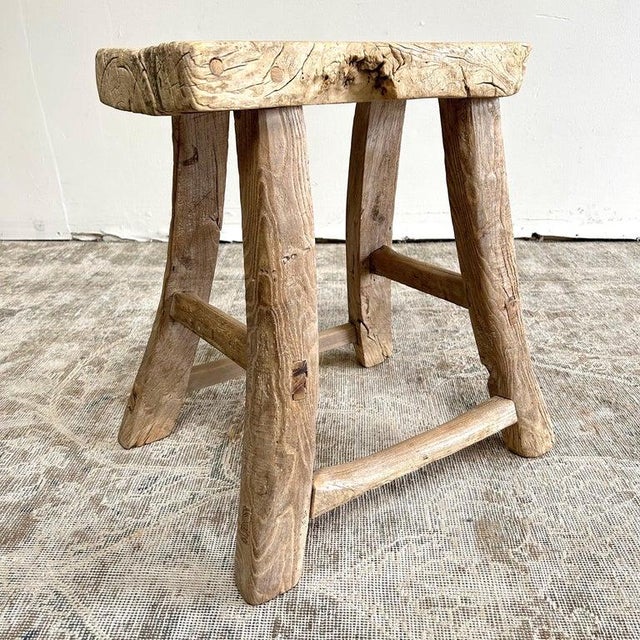 Vintage Rustic Elm Wood Stool | Chairish