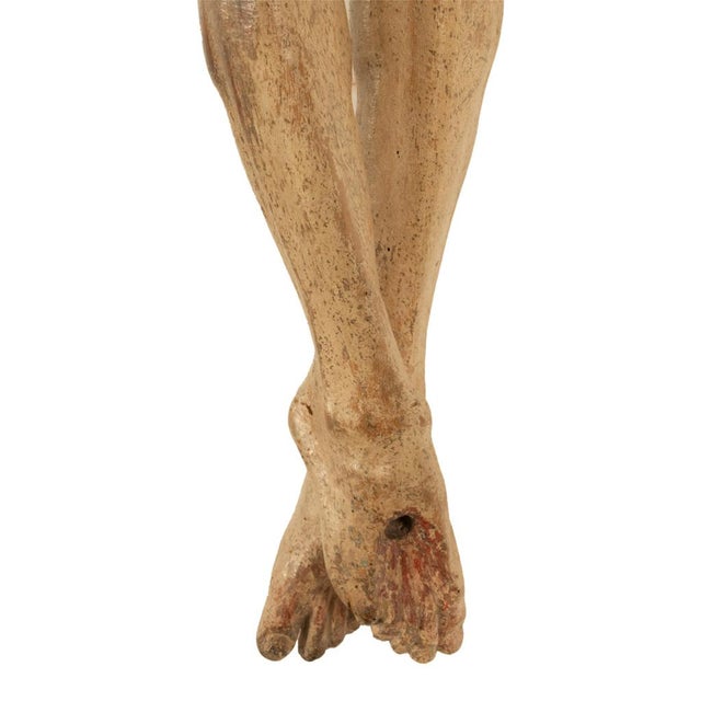 Antique German Baroque Carved Wooden Painted Corpus Christi Christ Statue 1600 For Sale - Image 11 of 12