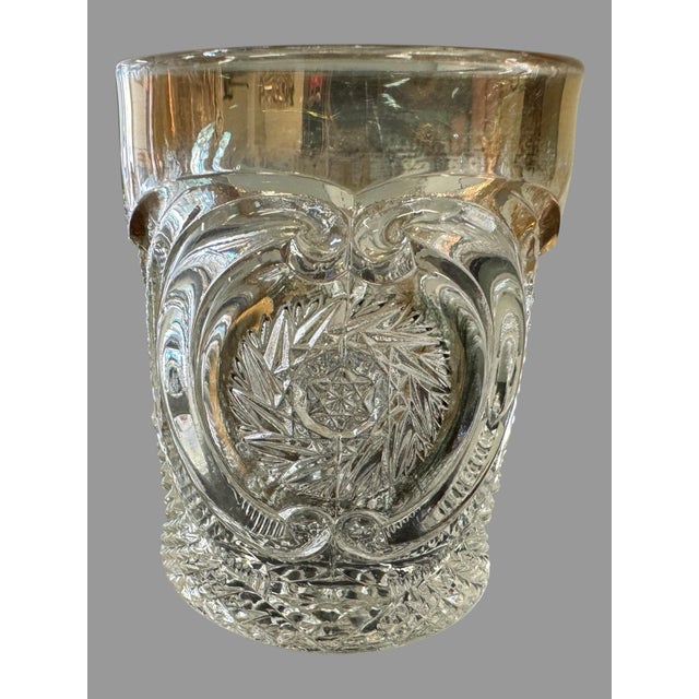 American Vintage Pressed Cut Glass Water Set Pitcher & 6 Tumblers Eapg Crystal Barware For Sale - Image 3 of 6