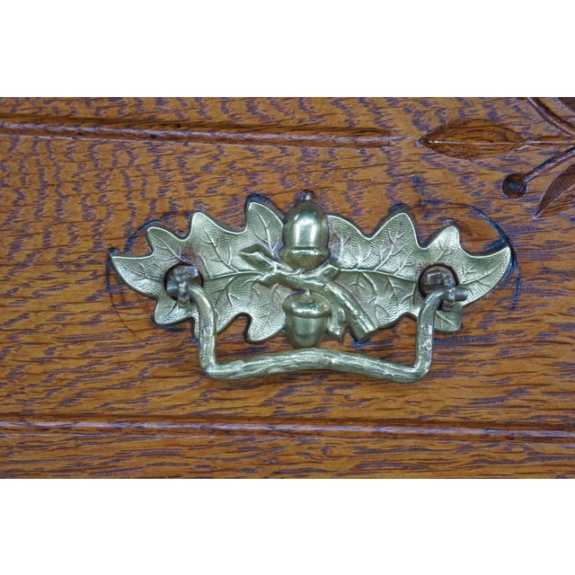Antique Victorian Eastlake Oak Three Drawer Carved Dresser Chest Casters 43" For Sale - Image 12 of 18