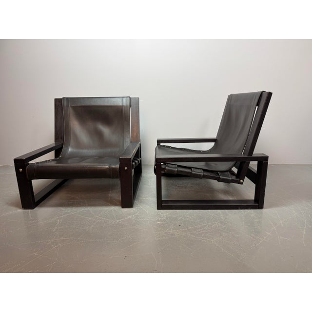 1970s Mid-Century Brutalist Black Leather Lounge Chairs by Atelier Sonja Wasseur, Netherlands, 1970s, Set of 2 For Sale - Image 5 of 10