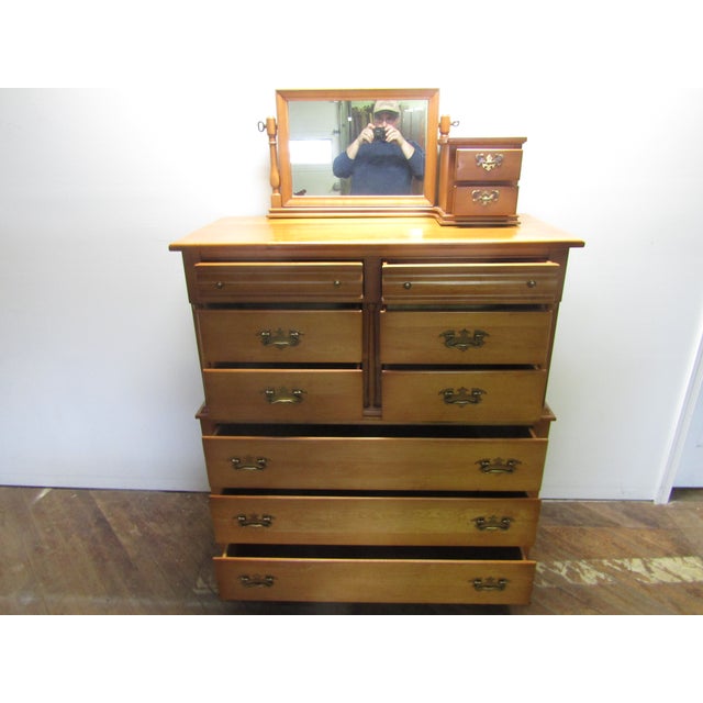 Brown Empire Furniture Solid Maple High Chest of Drawers With Mirror For Sale - Image 8 of 15