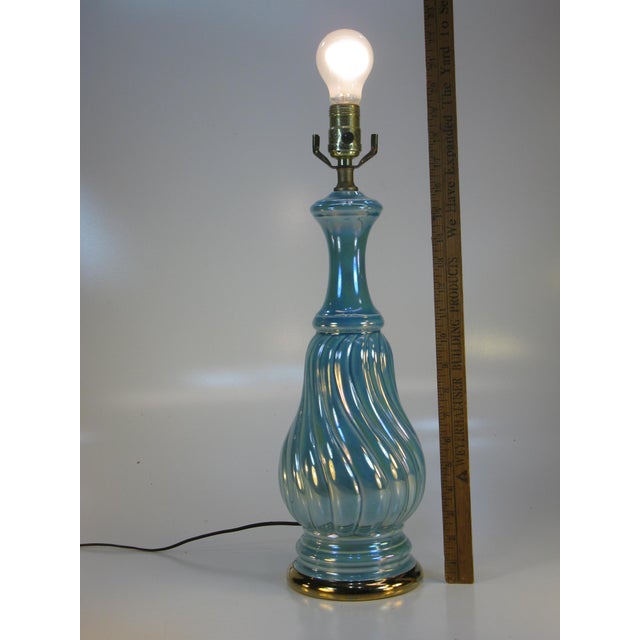 Mid 20th Century Neoclassical Fantasy, Sea Foam Blue, Porcelain Pale Blue Luster Table Lamp For Sale - Image 6 of 7