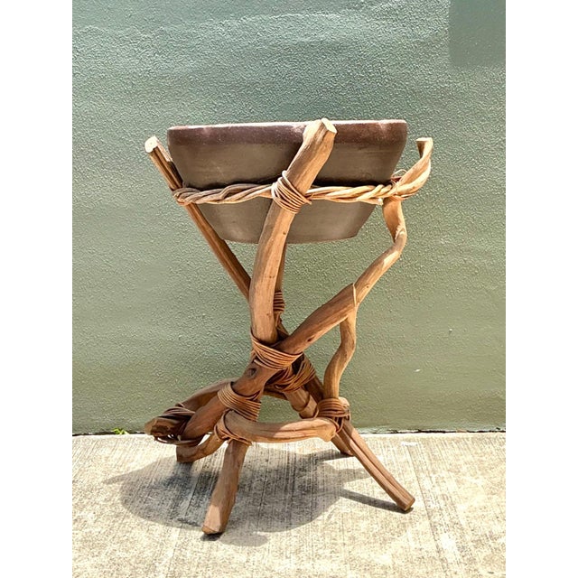 Vintage Twisted Wood and Pottery Plant Stand For Sale - Image 9 of 16