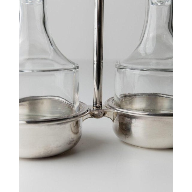 Metal Vintage Silver-Plated Glass Salt and Pepper Shaker and Vinegar and Oil Bottles, Italy, 1970s, Set of 5 For Sale - Image 7 of 12