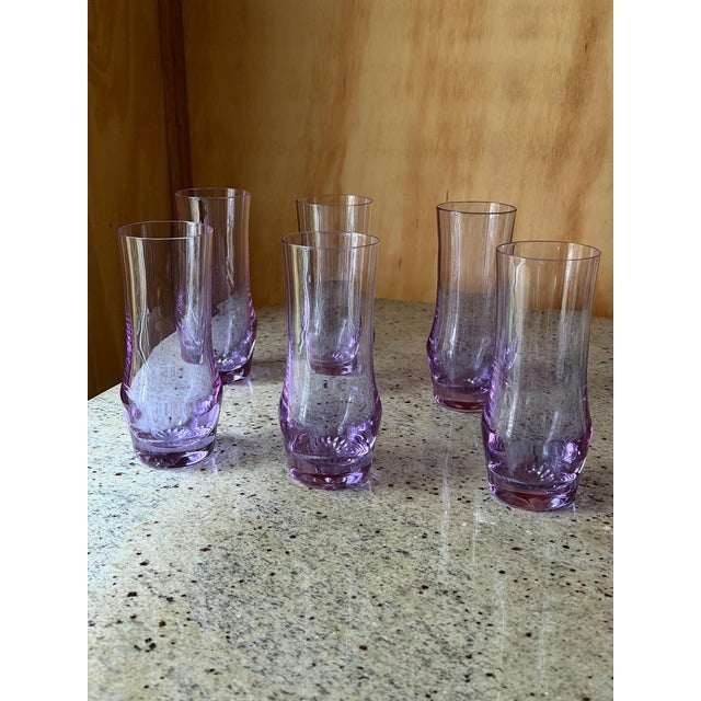Mid-Century Neodymium Alexandrite Glass Highball Tumblers Set of 6, 1970, Set of 6 For Sale - Image 6 of 13
