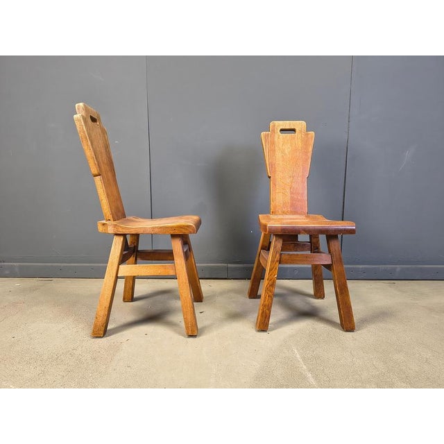 Vintage Brutalist Oak Chairs, 1970s, Set of 4 For Sale - Image 4 of 13