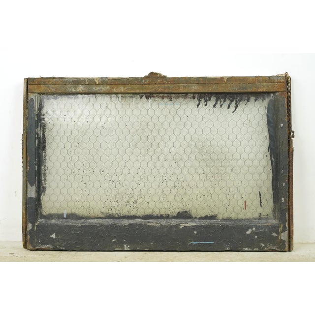 Reclaimed Wormy Chicken Wire Glass Window 31.75 X 20.25 In. For Sale - Image 6 of 7