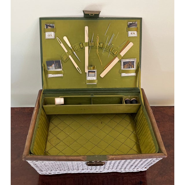 Early 20th Century Mark Cross Leather and Wicker Basket Sewing Box With Silk Lining For Sale - Image 13 of 18
