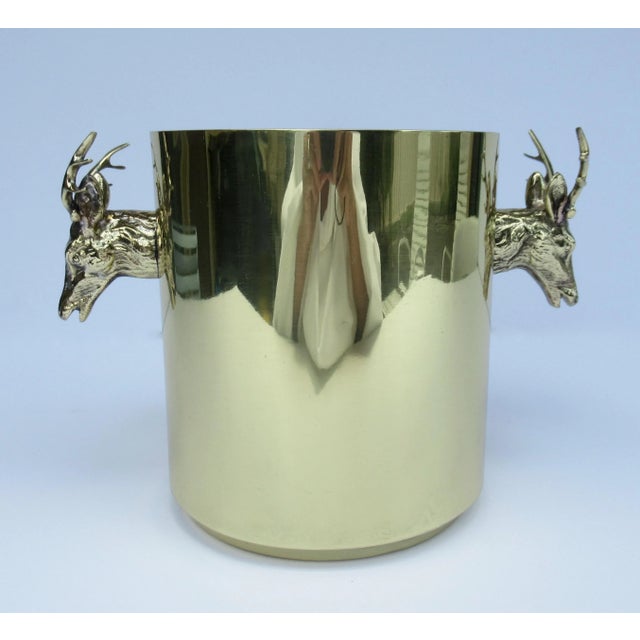 Vintage C.1970's Italian Brass and Copper With Antler Head, Handled Ice, And/Or Champagne/Wine Bucket For Sale - Image 13 of 13