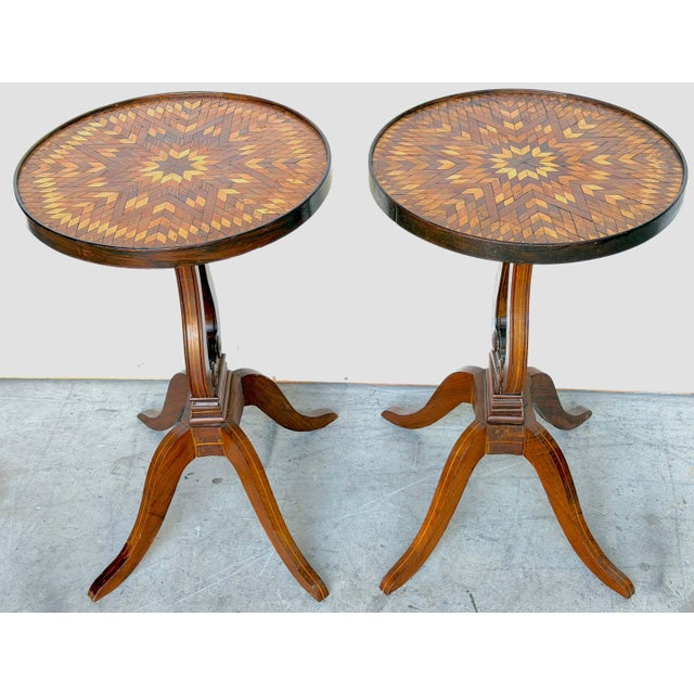 1900 - 1909 Pair of American Folk Art Inlaid Lyre-Form Tables, circa 1900 For Sale - Image 5 of 10