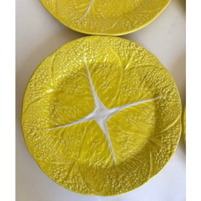 Secla Mid-Century Secla Portuguese Yellow Majolica Cabbage Leaf Plates – Set of 4 For Sale - Image 4 of 10