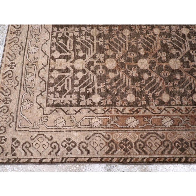 Chocolate Galerie Shabab Collection Early 20th Century East Turkestan Khotan Rug For Sale - Image 8 of 10