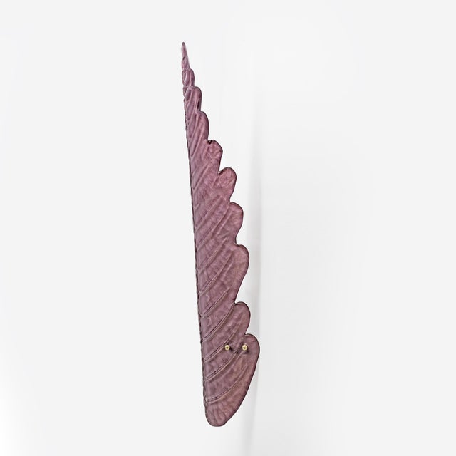 2000 - 2009 Mid-Century Modern Murano Glass Amethyst Pink Big Leafs Sconces, 2000, Set of 2 For Sale - Image 5 of 10