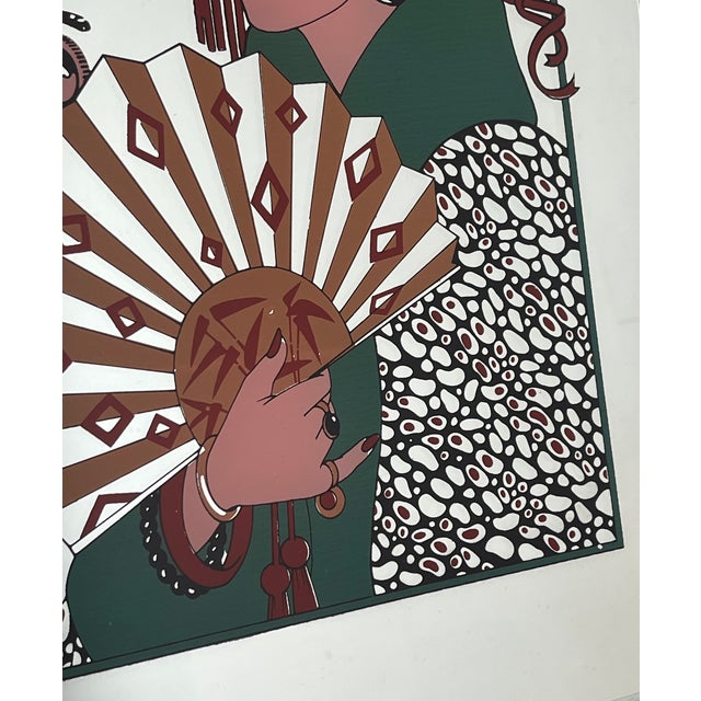 Wood Vintage French Art Deco Au Revoir Fashion Illustration Mirror by George Barbier, 1970s For Sale - Image 7 of 14