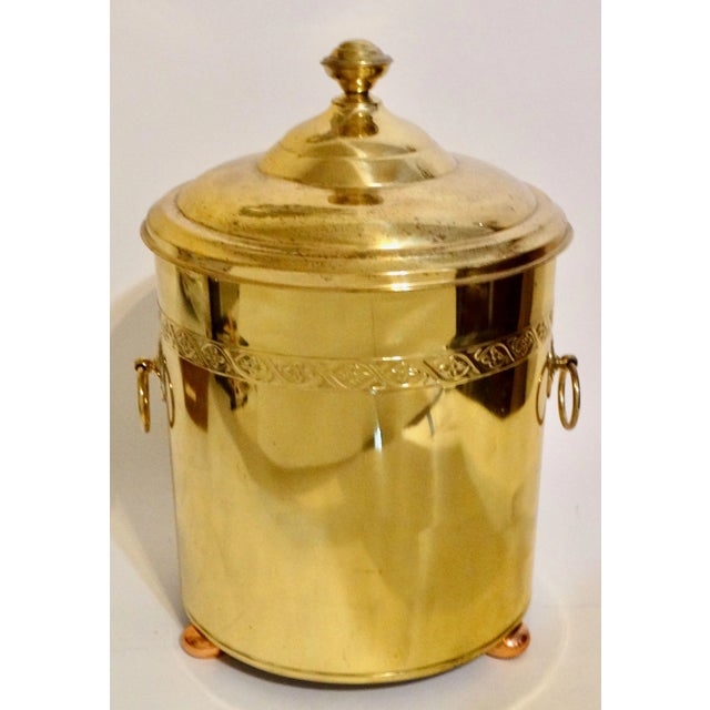 Large Antique English Gilt Brass Lidded Jardiniere / Container / Coal Bin For Sale - Image 4 of 12