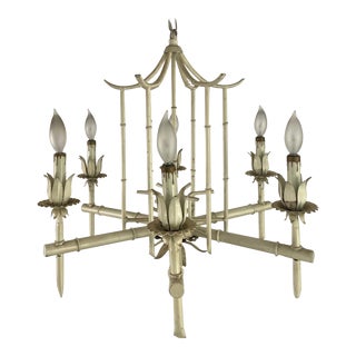 Painted Hollywood Regency Faux Bamboo Chandelier For Sale