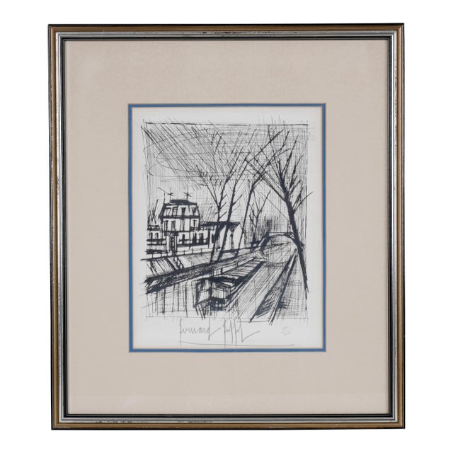 1968 Bernard Buffet "Canal" Hand Signed and Numbered Limited Edition 124/200 Print of Drypoint Etching Excellent Condition For Sale