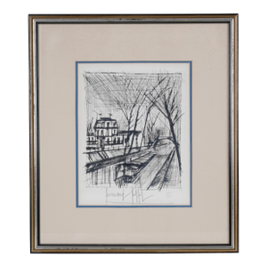 1968 Bernard Buffet "Canal" Hand Signed and Numbered Limited Edition 124/200 Print of Drypoint Etching Excellent Condition