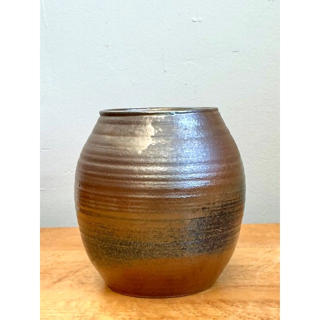 Late 20th Century Vintage Brown Glazed Ceramic Vase For Sale - Image 5 of 12