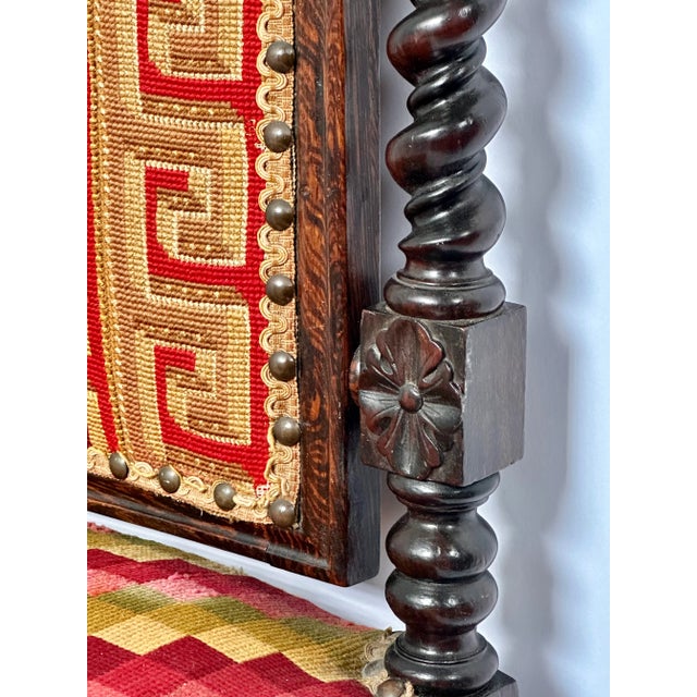 Wood Italian Faux Rosewood Side Chair With Nedle Point Fabric and Barley Twist Columns, Circa 1880 For Sale - Image 7 of 12