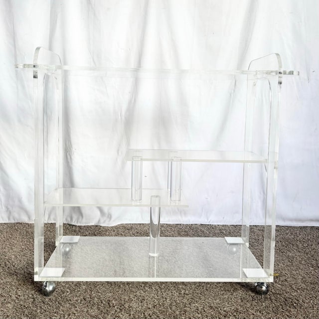 1980s Postmodern Lucite Bar Cart For Sale - Image 4 of 11