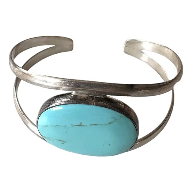 Vintage Sterling Silver and Turquoise Cuff Bracelet - Stamped Mexico 925 For Sale