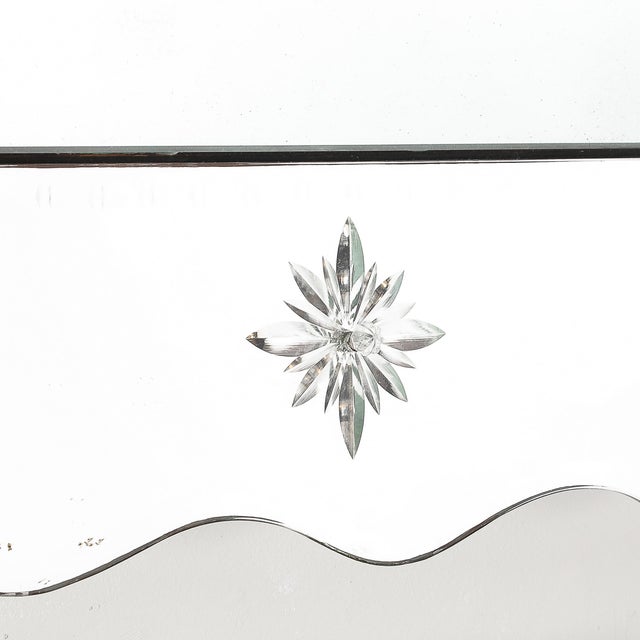 Silver Hollywood Venetian Glass Scalloped Shadowbox Beveled Mirror W/ Reversed Etching For Sale - Image 8 of 10