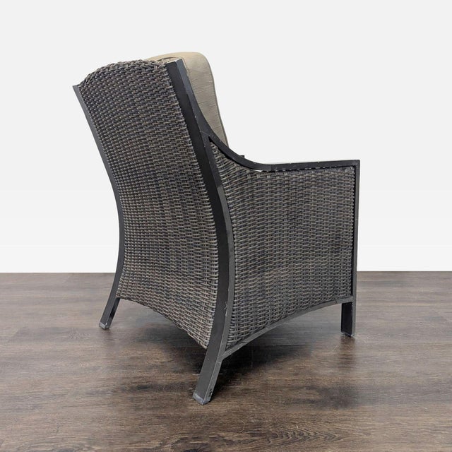 All Weather Outdoor Wicker Armchair With Cushions - Sturdy Metal Frame For Sale - Image 4 of 8