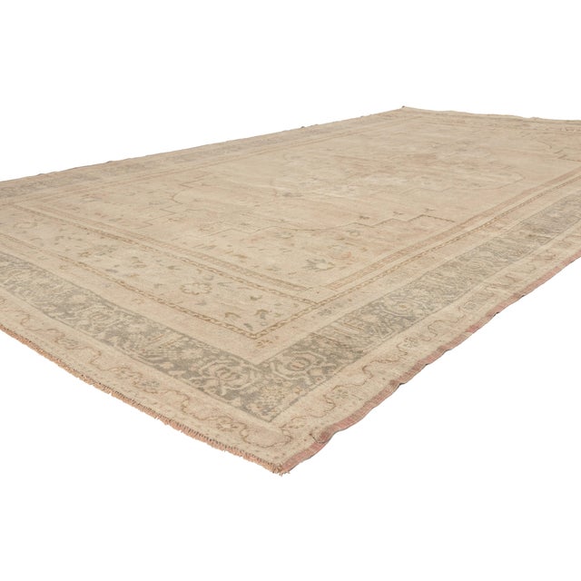 52833 Vintage Turkish Oushak Rug, 07'05 x 13'08. The Genteel Garden: A Vintage Turkish Oushak Masterpiece of Quiet...