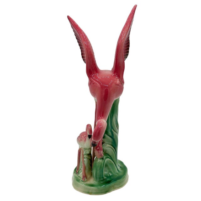 Mid-century pink and green ceramic Mother and child tabletop pottery statue by Leftons. The statue features a beautifully...