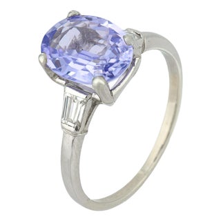 Mid 20th Century Gia 3.05 Carat No Heat Purple Sapphire Diamond Ring, Size 7 For Sale