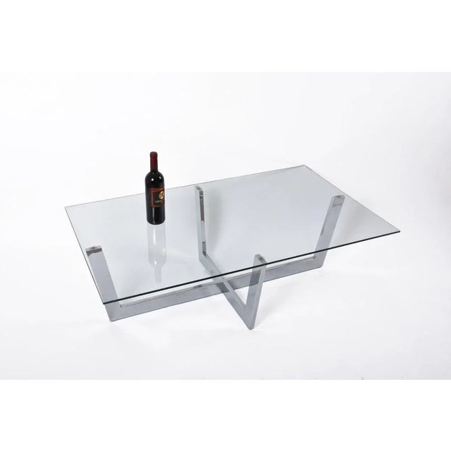 Metal Mid-Century Italian Chromed Steel Coffee Table with Crystal Glass Top, 1970s For Sale - Image 7 of 8