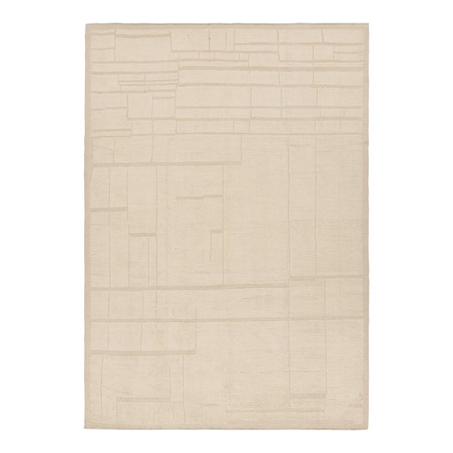 Rug & Kilim’s Moroccan Style Rug in Cream White Tones with Geometric Patterns - 8x10 For Sale